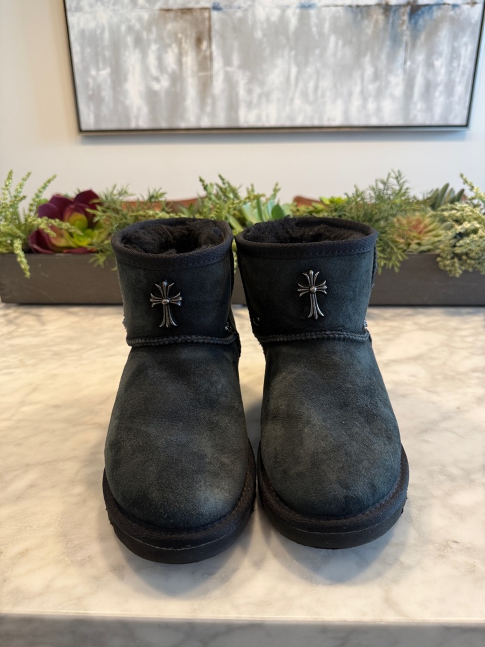 Chrome Hearts & Ugh Black Suede  with Cross Accent